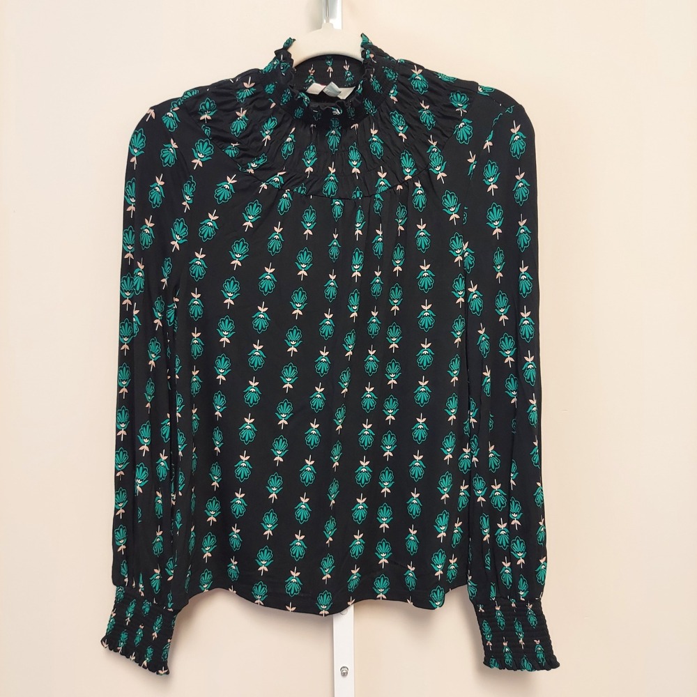 Boden Smocked High Neck‎ Top Floral Blouse US 6 Bohemian Artsy Maximalist - Picture 9 of 9